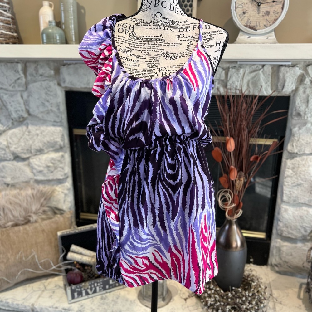 Zebra Print One-Shoulder Dress